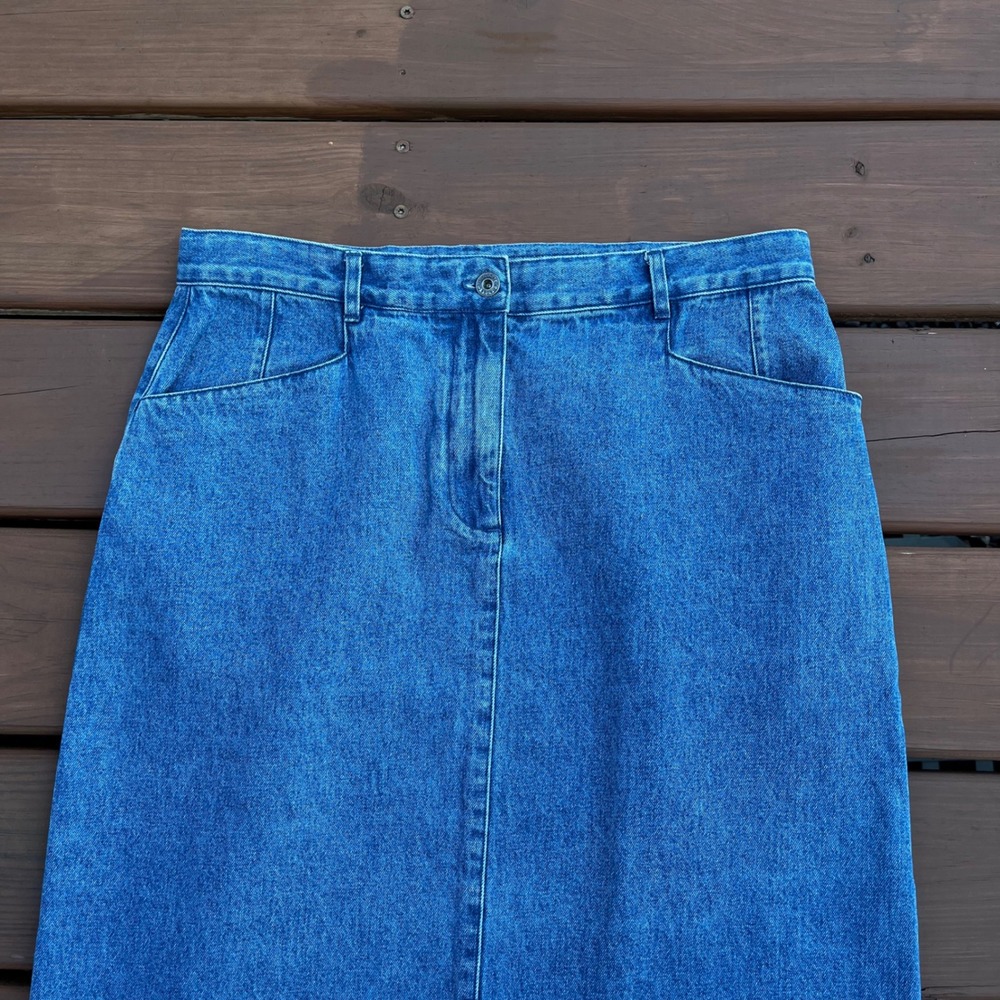 VTG Denim Midi Skirt Blue Jean 100% Cotton Christopher & Banks Size 12 - Picture 3 of 4